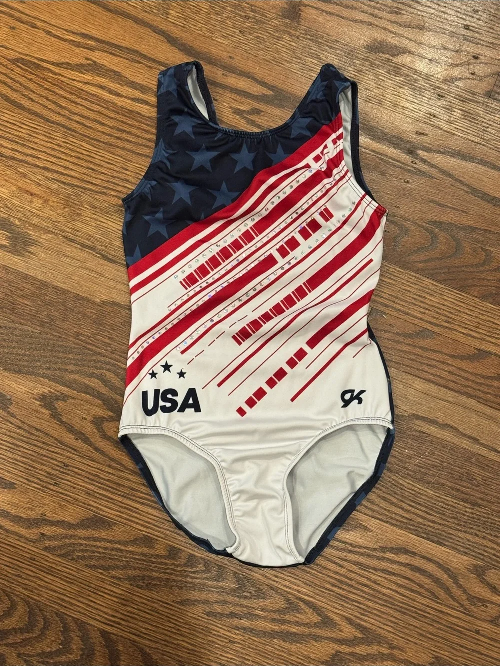 GK Girls Gymnastics Leotard in USA Star Stripe Design